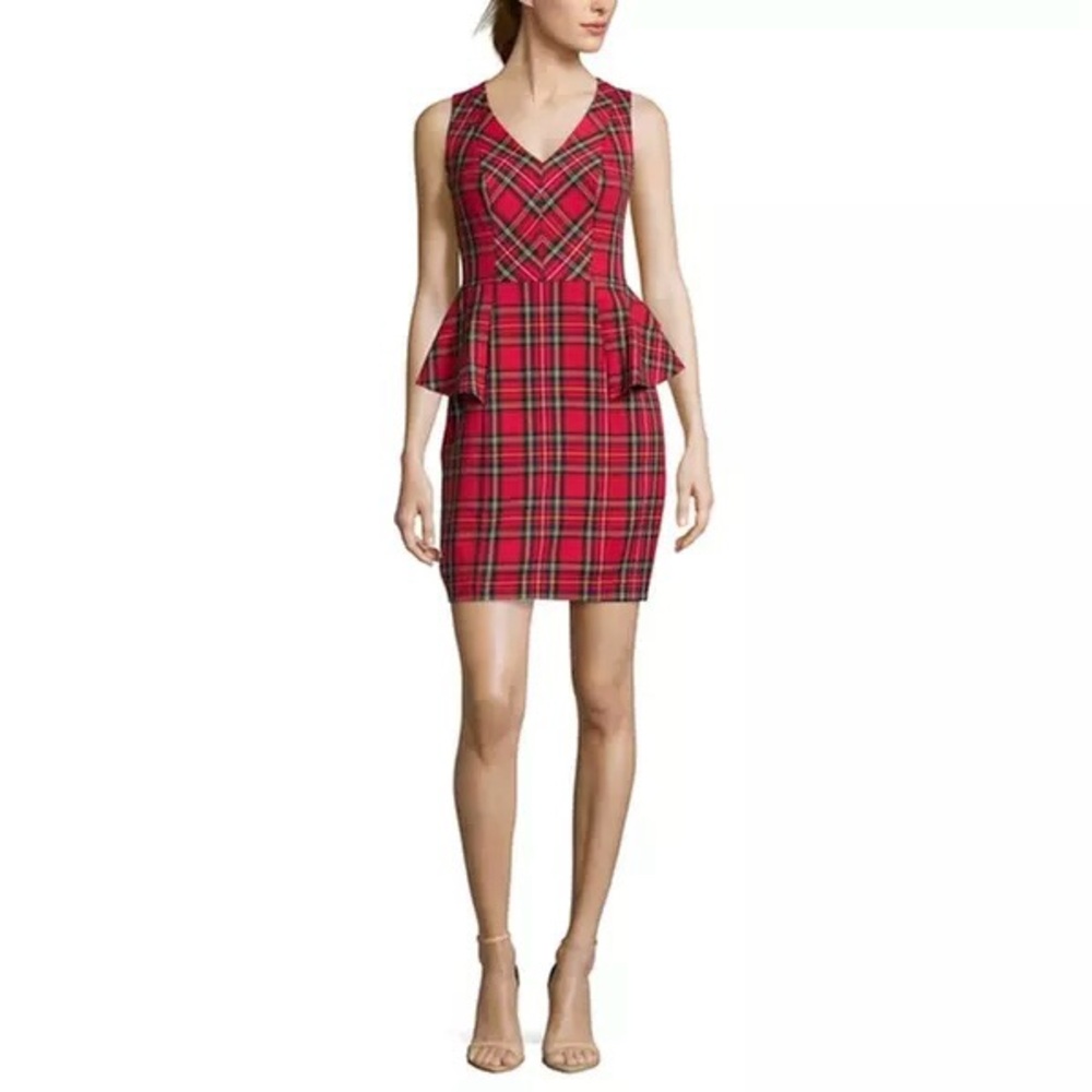 NWT Trina Turk Charlena Red Tartan Plaid Peplum Mini Dress Size 12